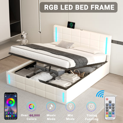 Queen Upholstered Bed with LED White