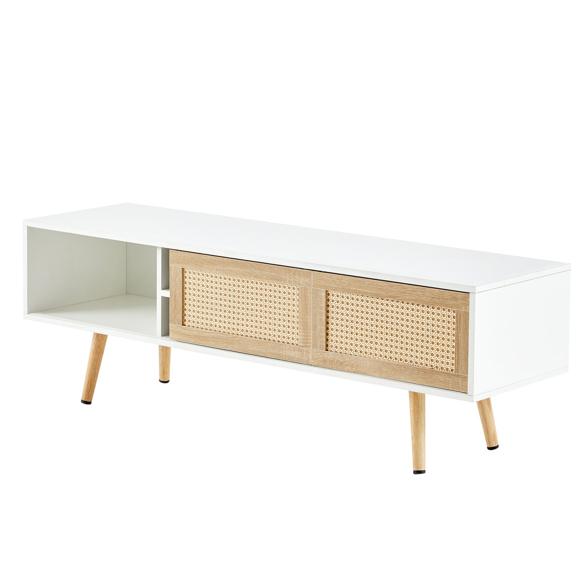 Rattan TV Cabinet with Adjustable Shelves White