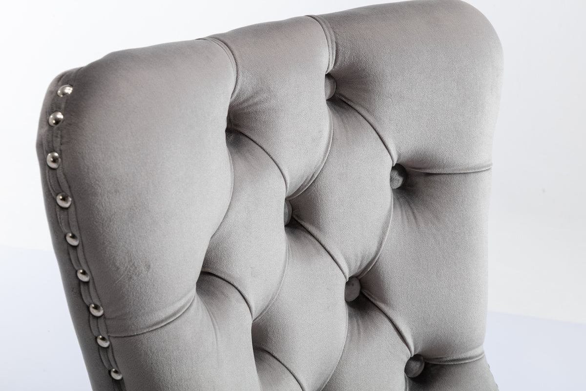 Tufted Velvet Dining Chair Set (2 pcs) – Gray Chrome Base