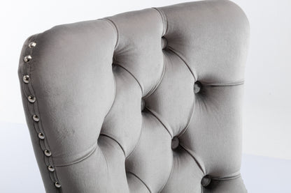 Tufted Velvet Dining Chair Set (2 pcs) – Gray Chrome Base