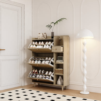 Bohemian Shoe Cabinet with Rattan Flip Drawers Natural