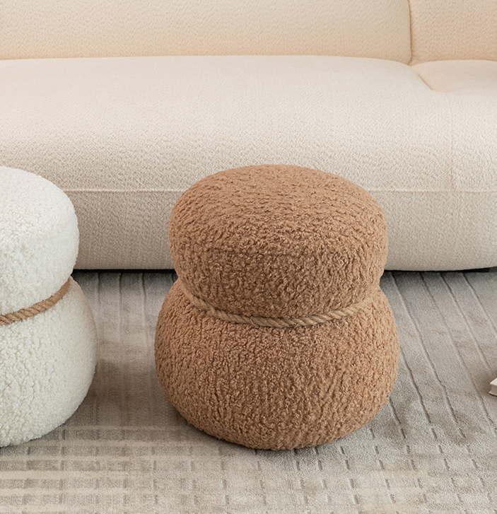 Camel Snowman Stool Plush Fabric Beige