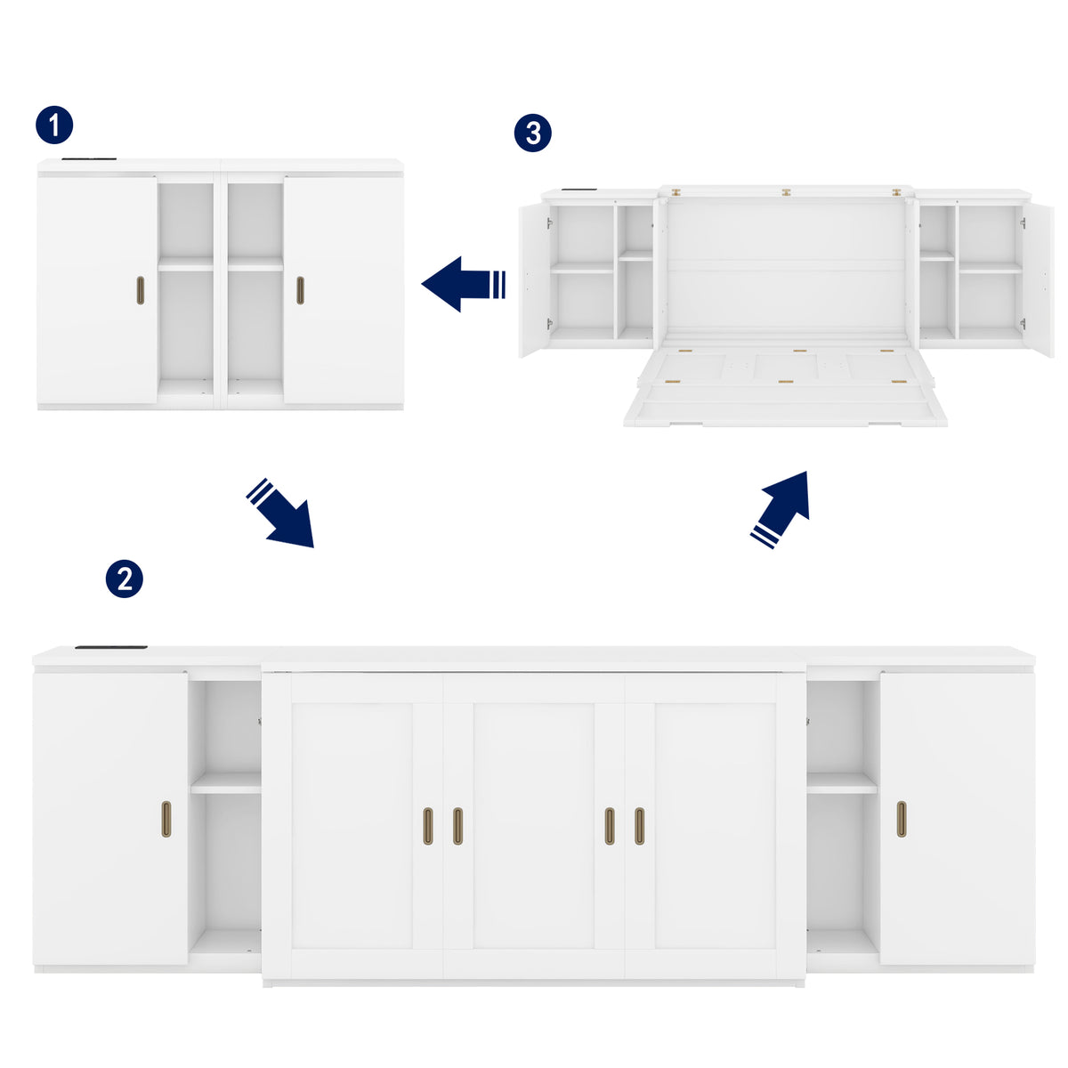 Full Size Murphy Bed with Storage and USB Ports