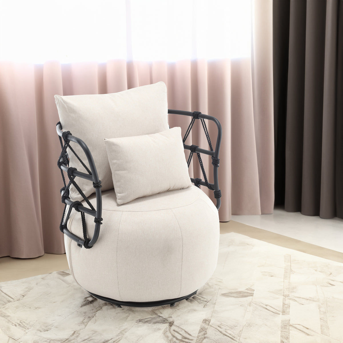 Tufted Linen Accent Chair – Metal Stand