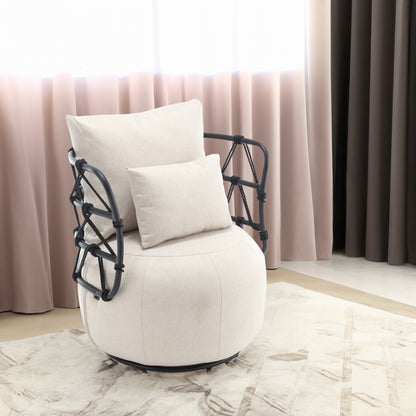Tufted Linen Accent Chair – Metal Stand