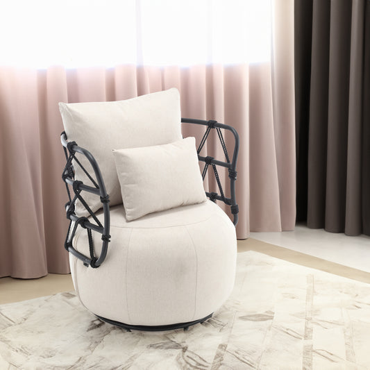 Tufted Linen Accent Chair – Metal Stand
