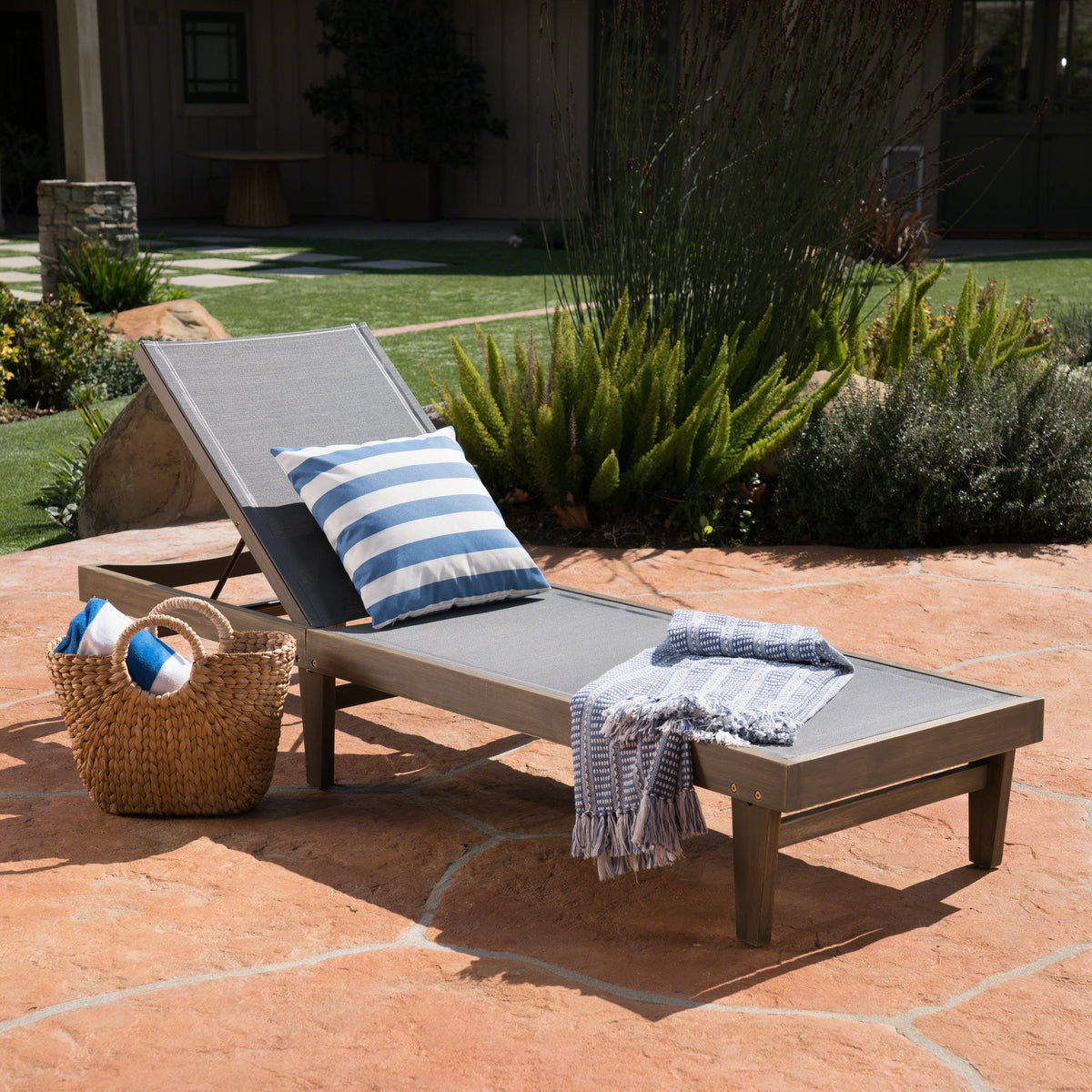 Summerland Outdoor Mesh Chaise Lounge – Dark Grey