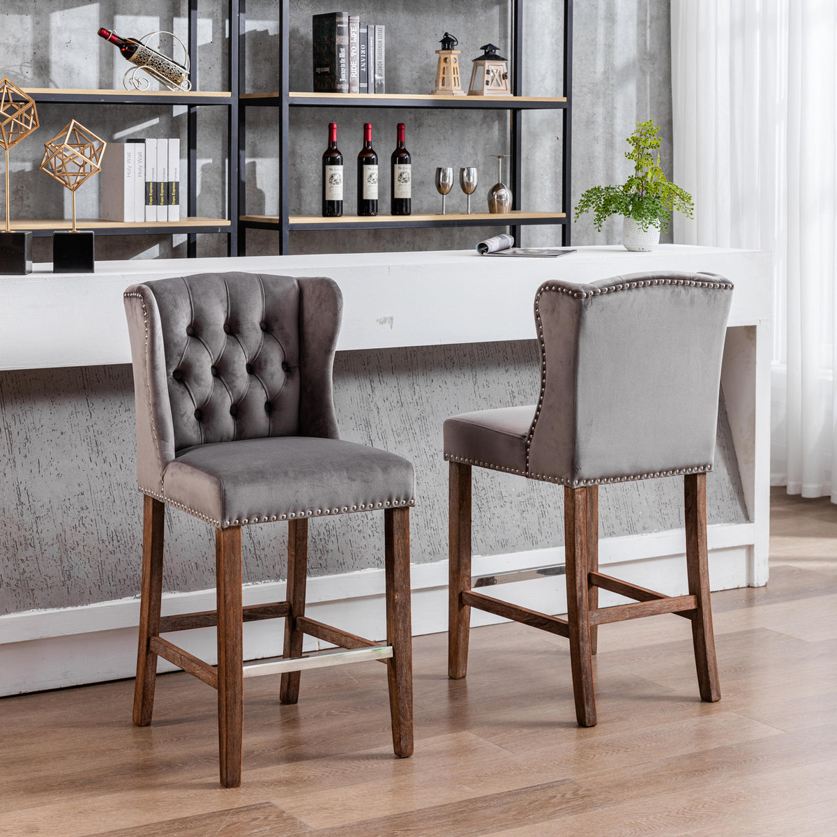 A&A Upholstered Bar Stools Set of 2