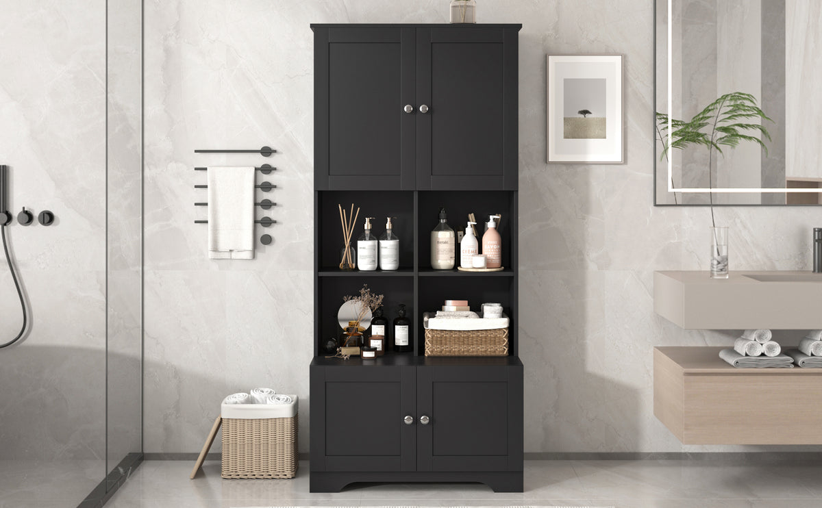 4-Door Bathroom Storage Cabinet Black Finish