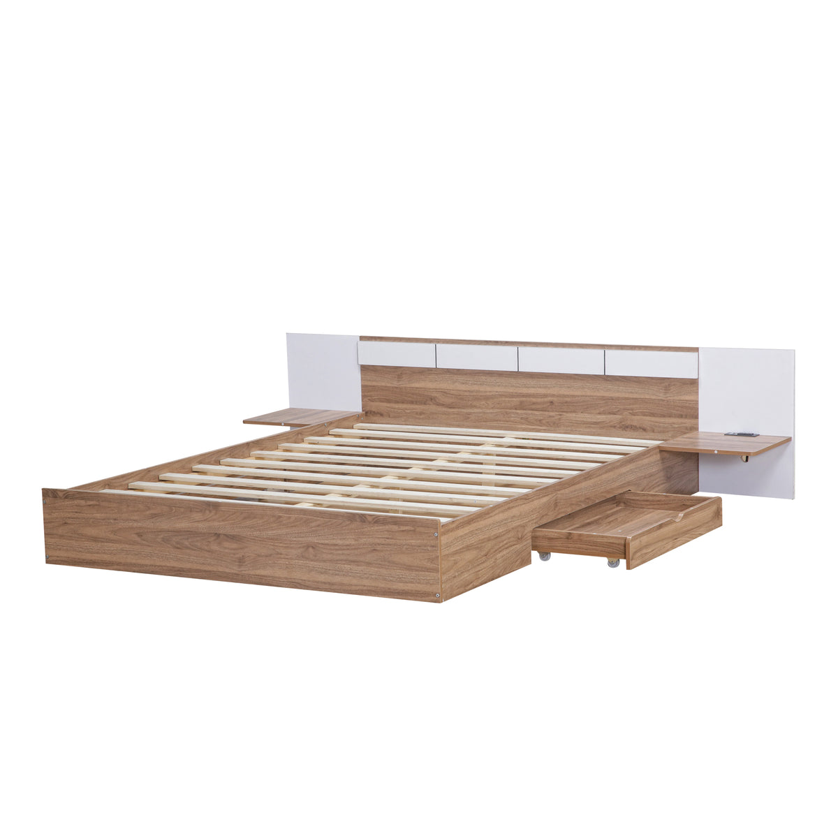 Queen Platform Bed with USB Ports Natural