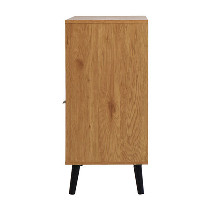 Natural Wood Storage Cabinet with Drawers and Doors