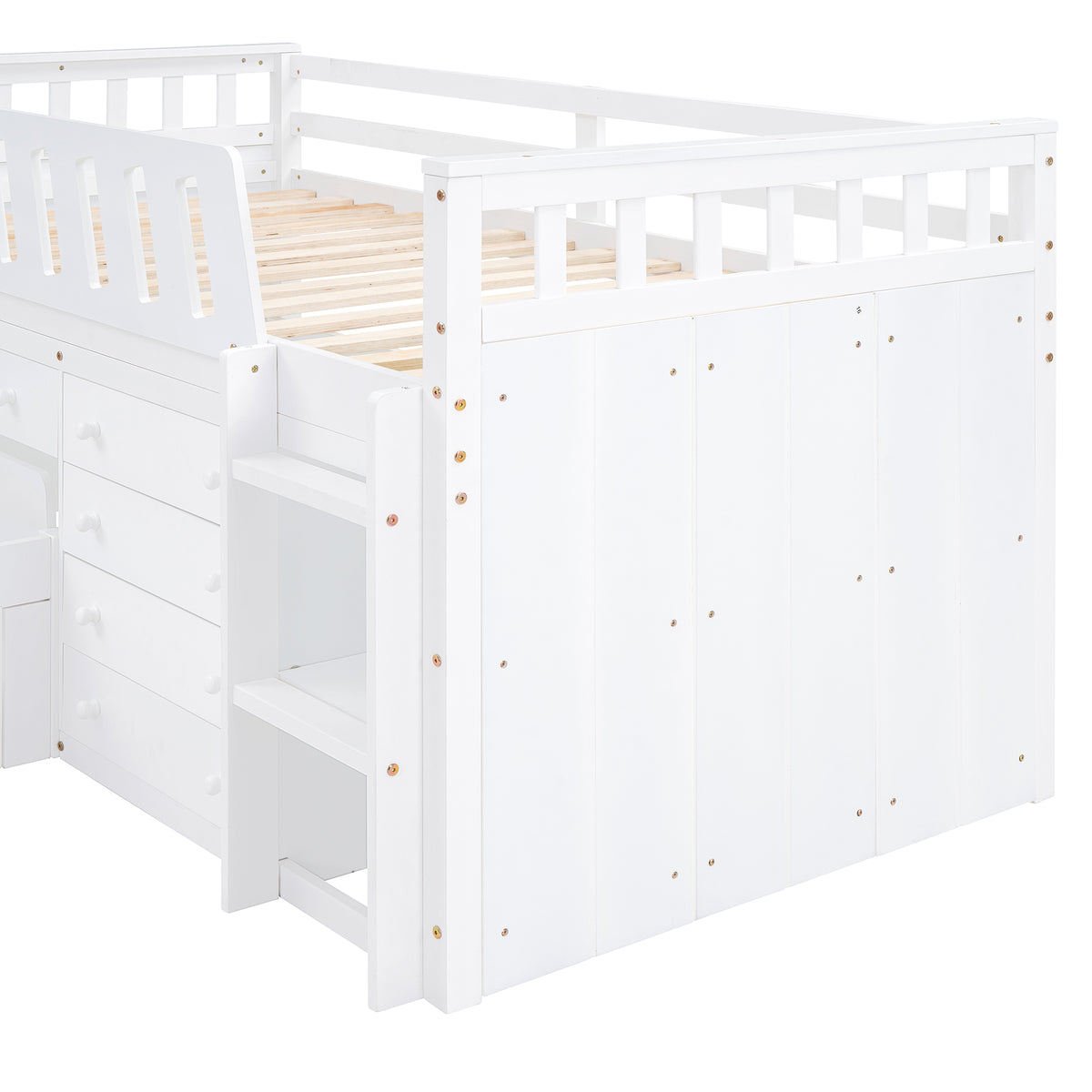 L-Shaped Twin Loft Bed with Storage White