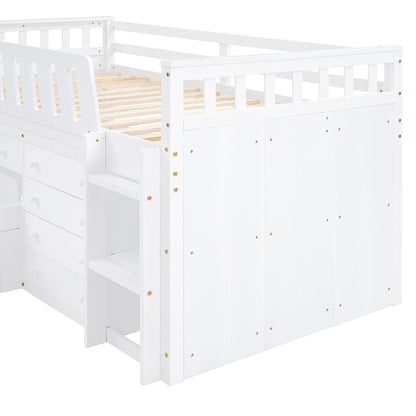 L-Shaped Twin Loft Bed with Storage White