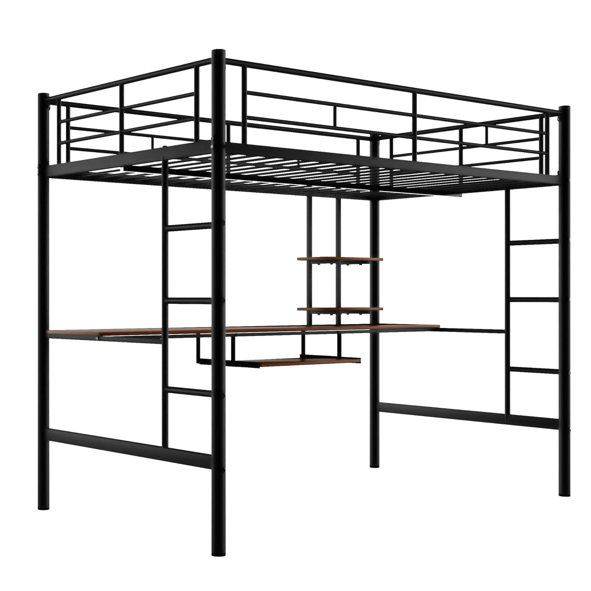 Loft Bed with Desk and Shelf Black
