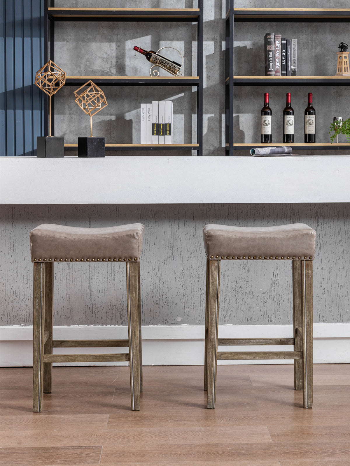 Farmhouse Island Bar Stools Gray