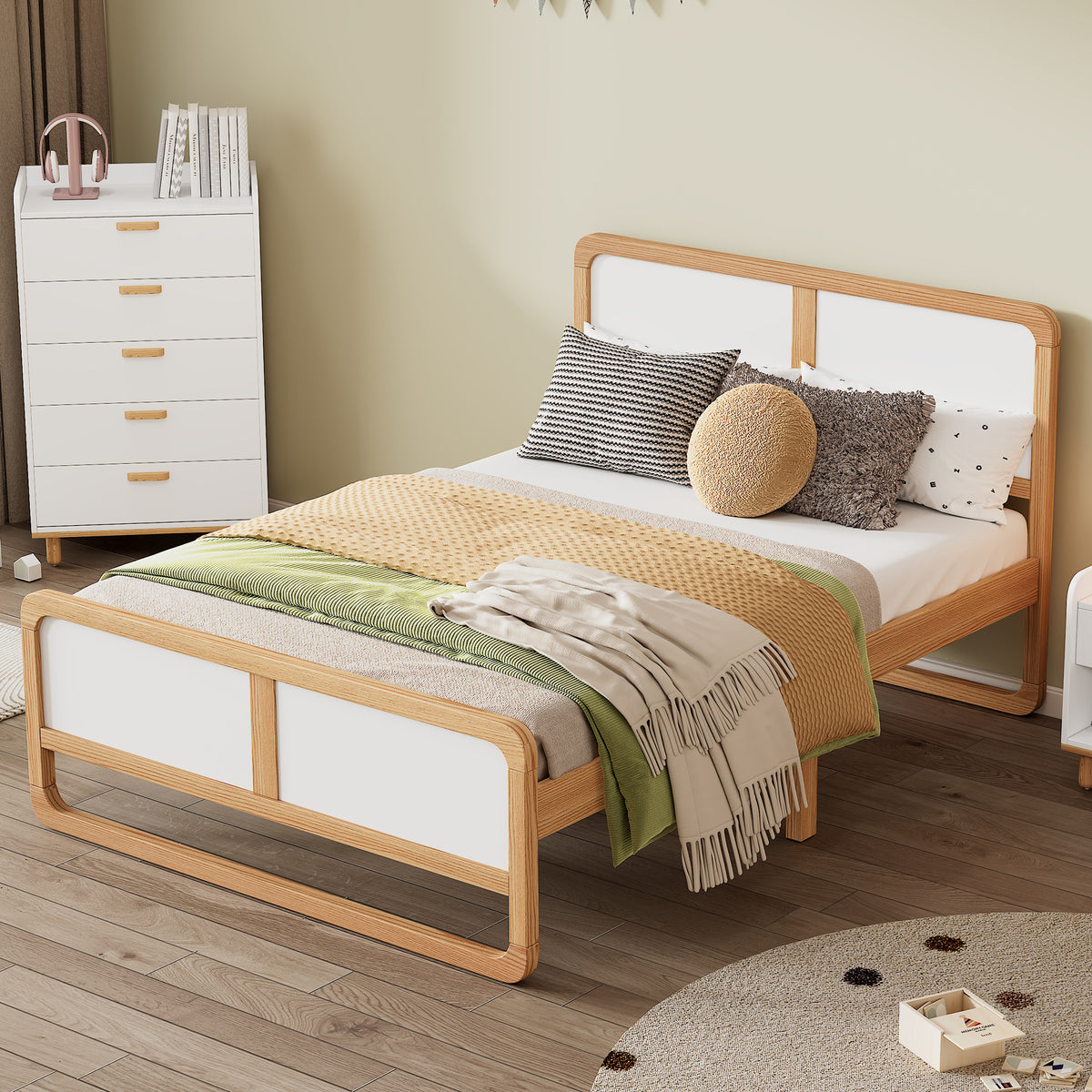 Queen Platform Bed Walnut White