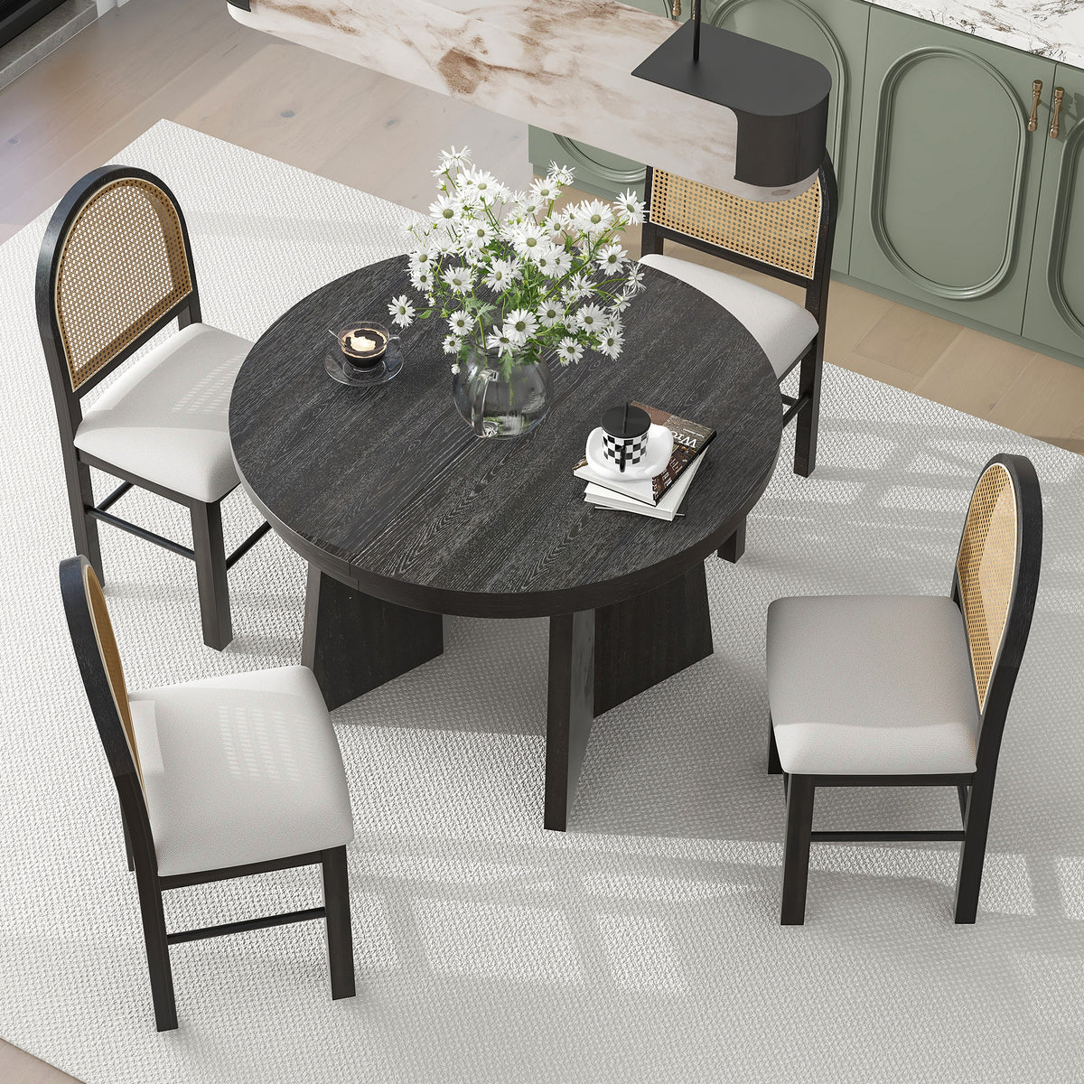 Retro Dining Set (5 pcs) – Espresso Finish
