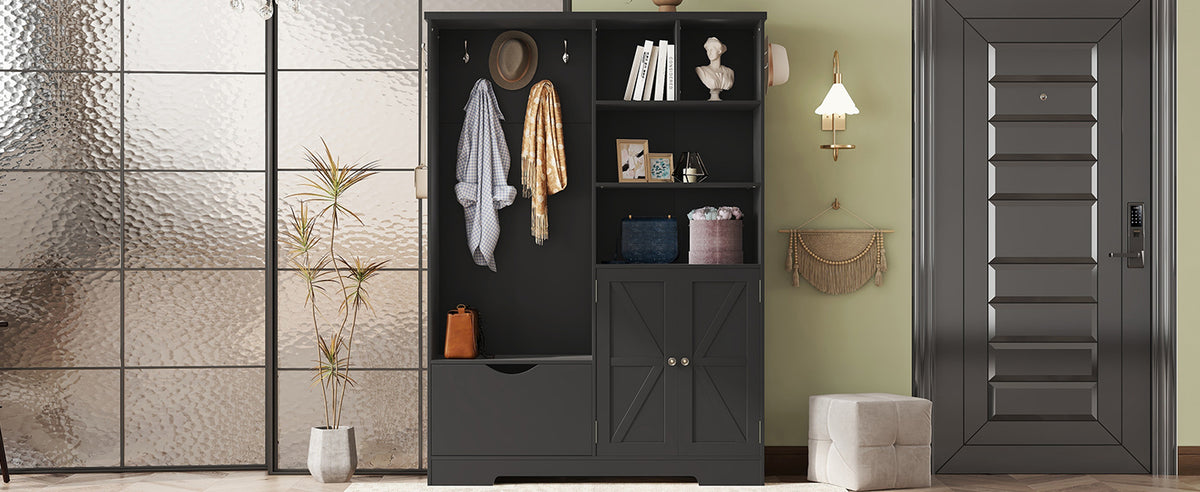 Hall Tree Storage Cabinet Black