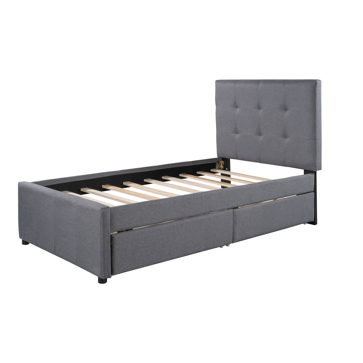 Linen Platform Bed with Headboard Twin