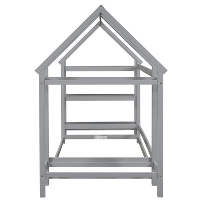 House Frame Platform Bed with Storage Gray