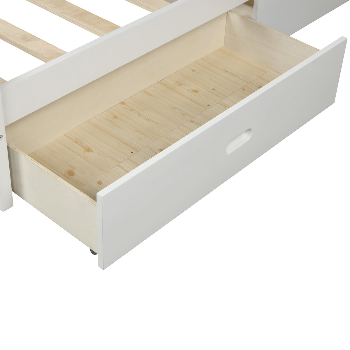 Wood Platform Bed with Drawers White