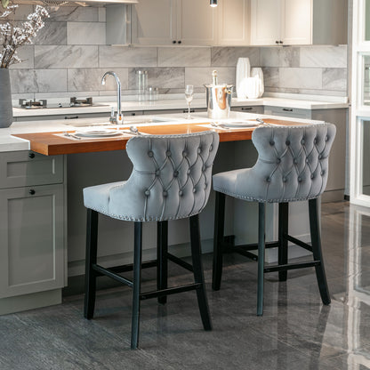 Velvet Wingback Bar Stool Set (2 pcs) – Gray