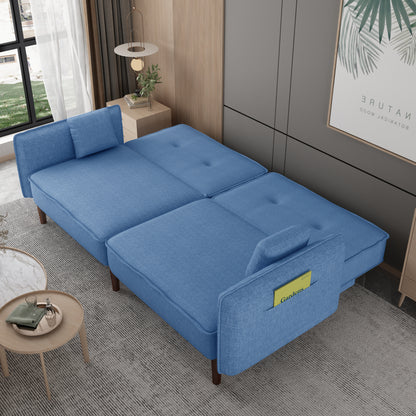 Blue Fabric Living Room Futon Sofa Bed
