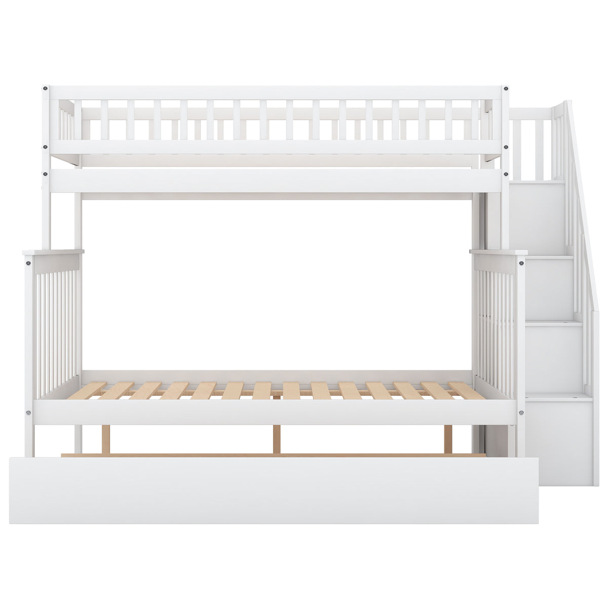 Twin Over Full Bunk Bed with Staircase White
