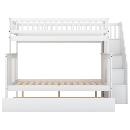 Twin Over Full Bunk Bed with Staircase White