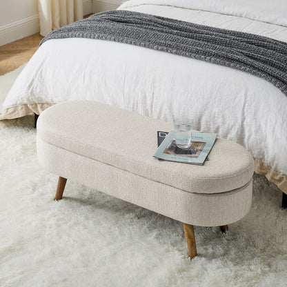 Oval Lift-Top Storage Ottoman – Beige