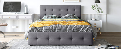 Upholstered Queen Platform Bed with Drawers Gray