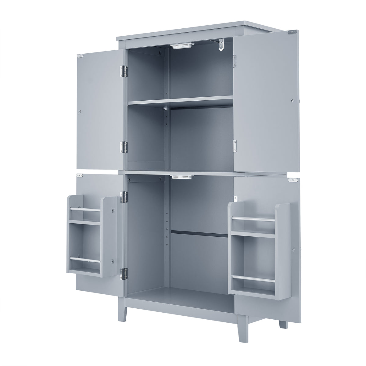 Gray Bathroom Floor Cabinet with Adjustable Shelves