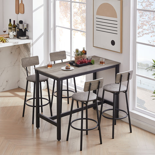 4-Piece Bar Table Set with Stools Gray