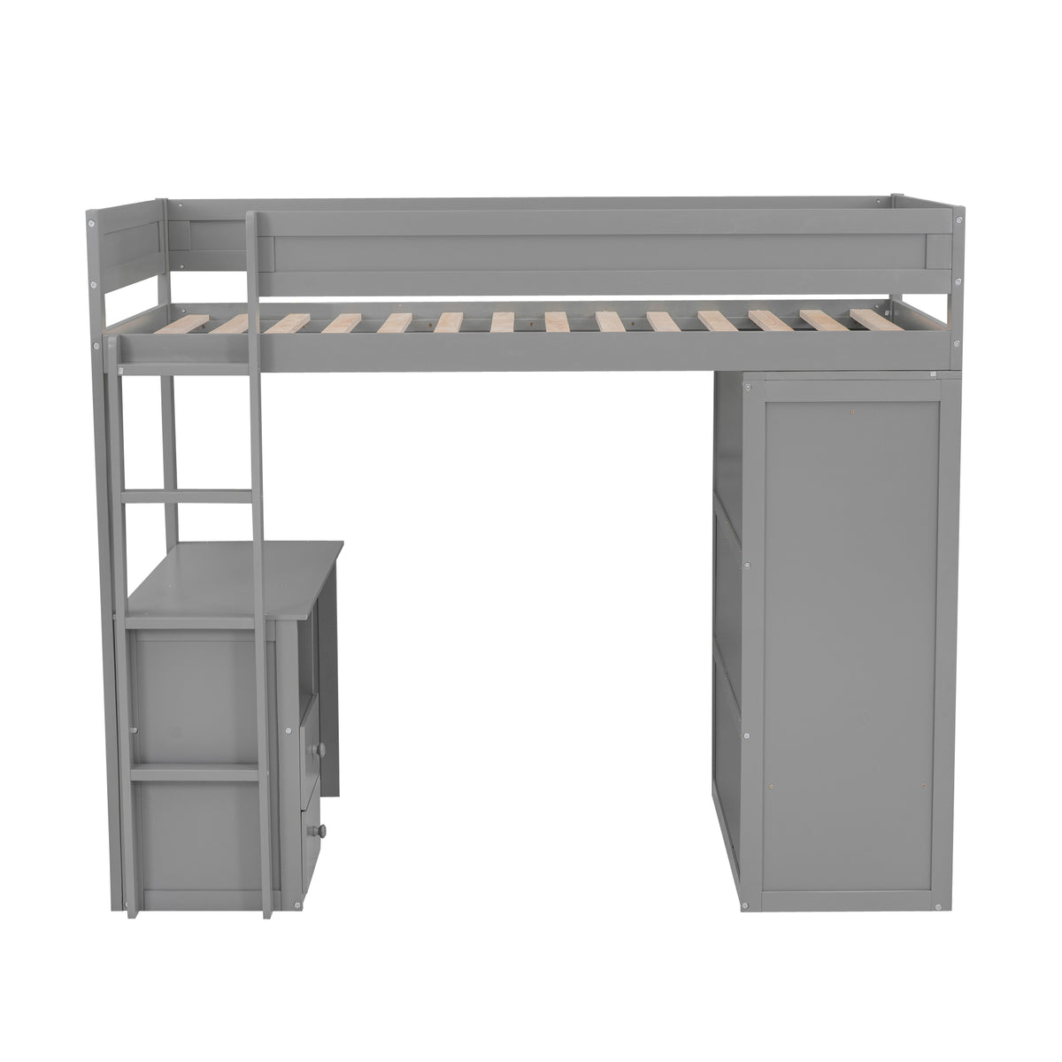 Twin Loft Bed with Wardrobe Gray
