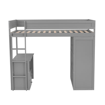 Twin Loft Bed with Wardrobe Gray