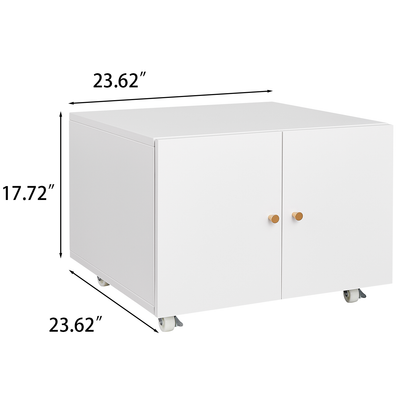 White Mobile Copier Cabinet – 2-Door File & Printer Stand with Wheels
