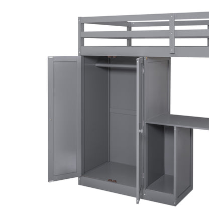 Twin Loft Bed with Wardrobe Gray