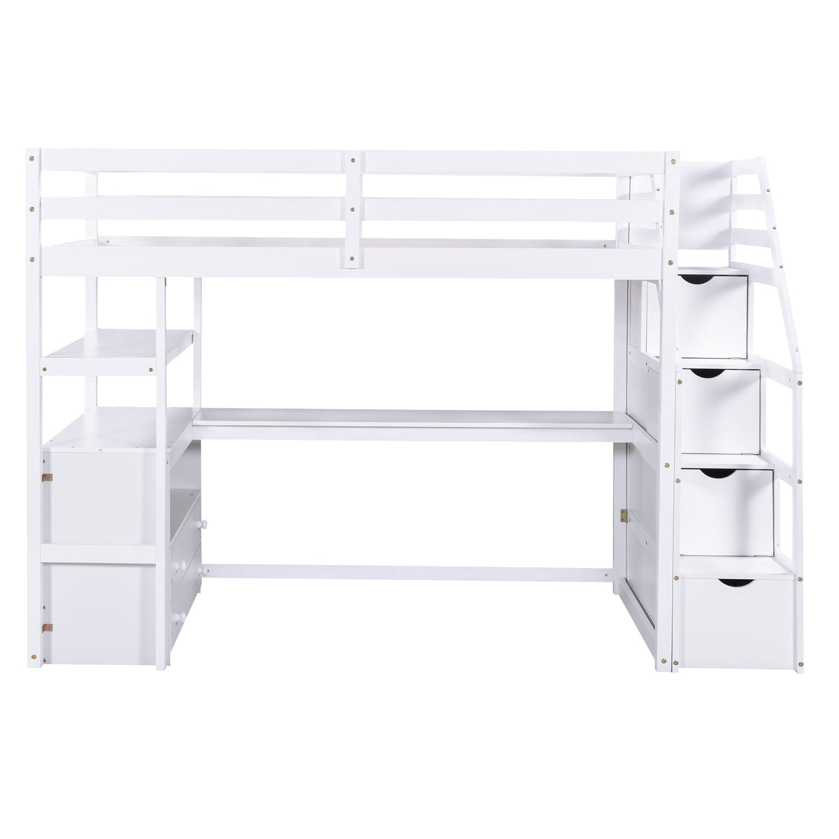 Twin Loft Bed with Storage Staircase White
