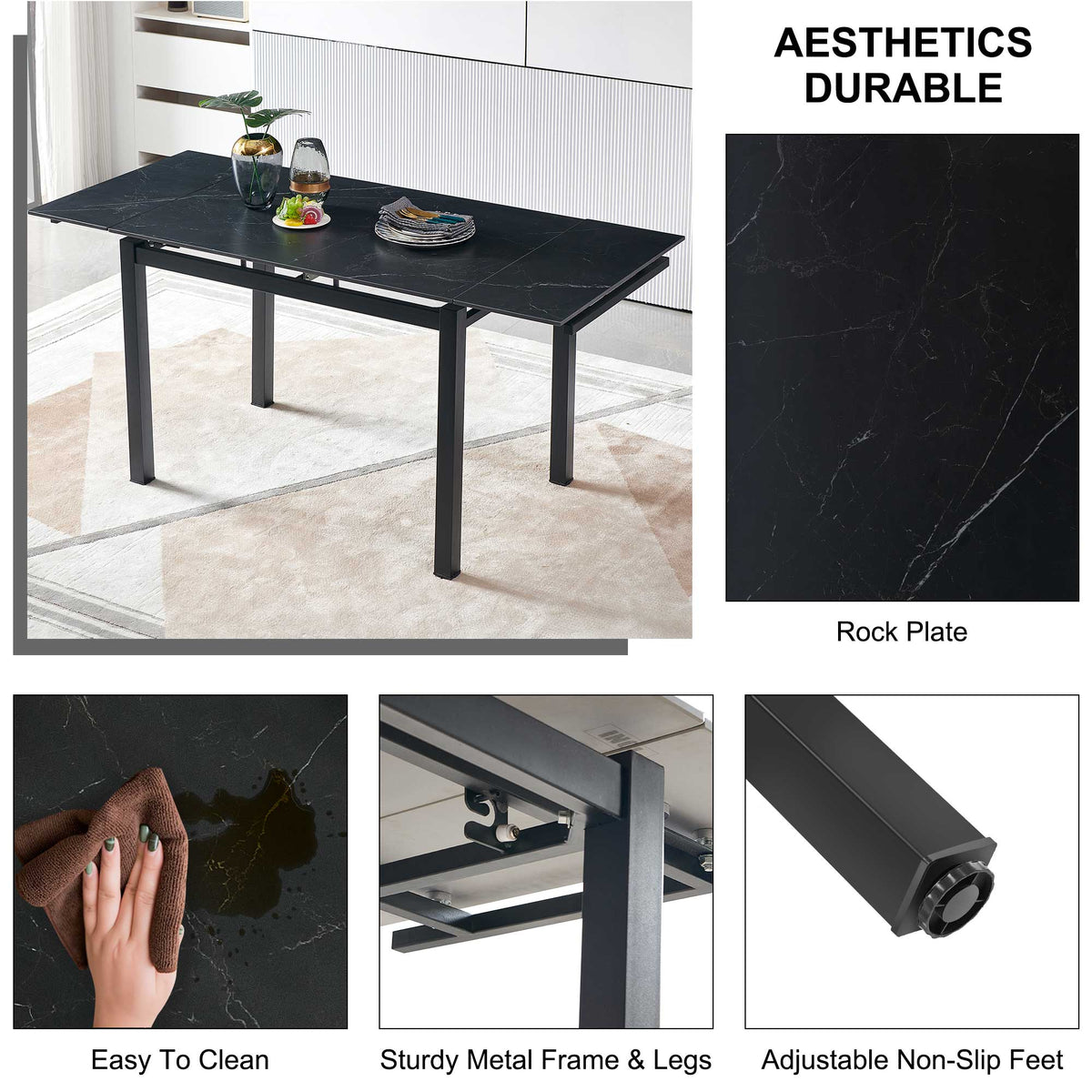 Black Ceramic Expandable Dining Table