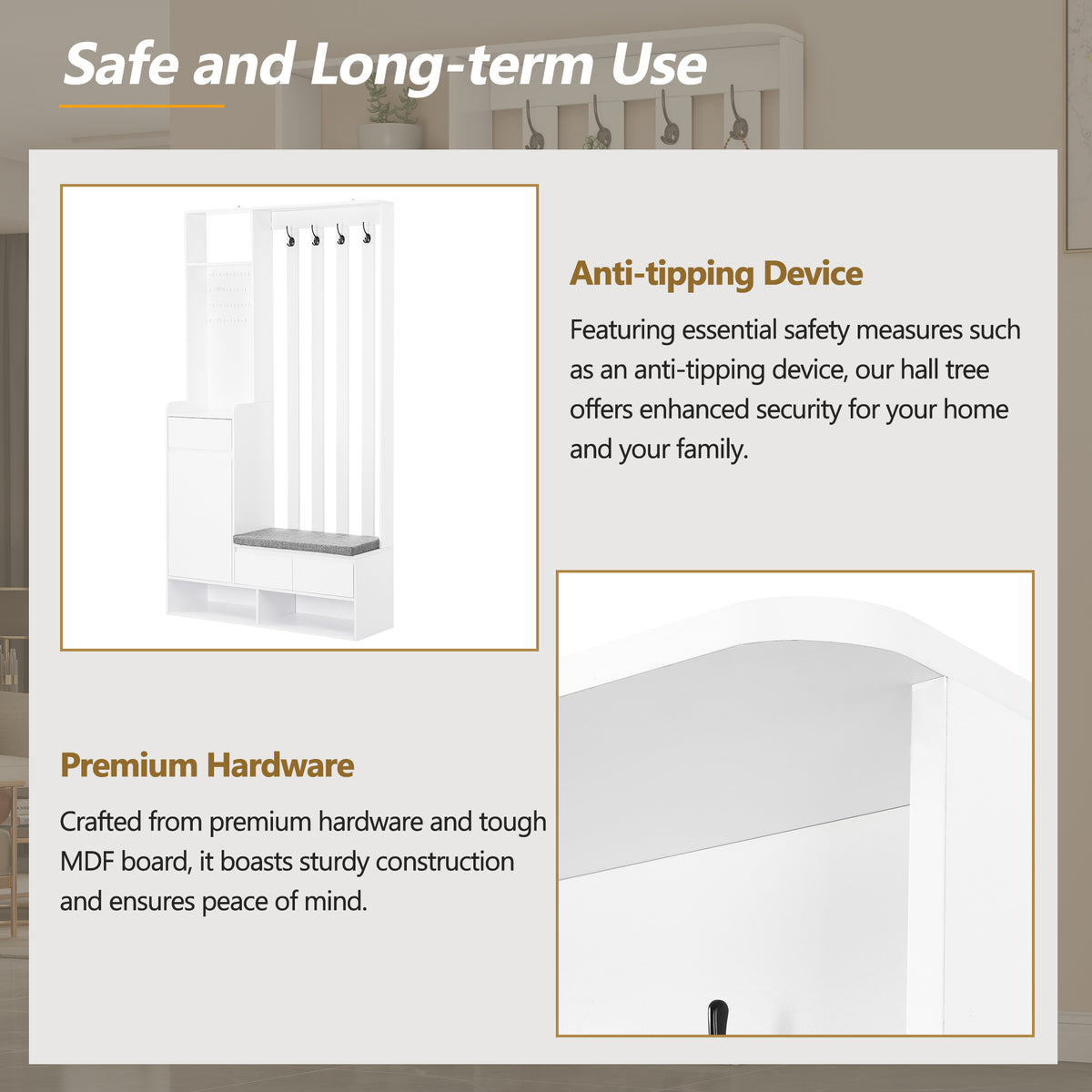 Hall Tree Shoe Cabinet – White Finish