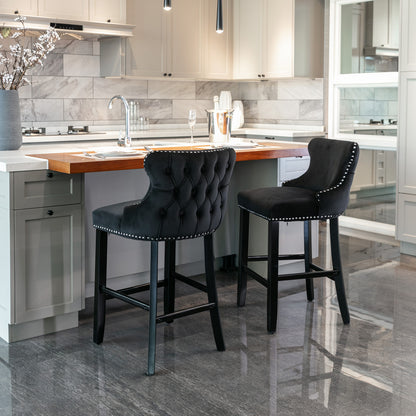 Velvet Bar Stools Set of 2 Black