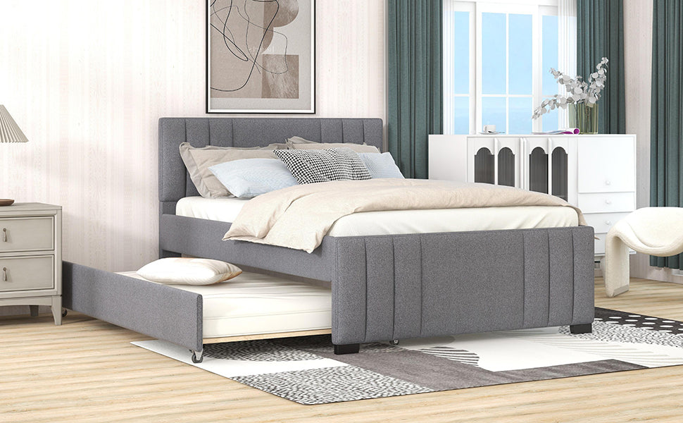 Full Upholstered Bed with Trundle Gray