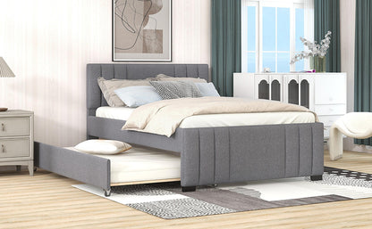 Full Upholstered Bed with Trundle Gray