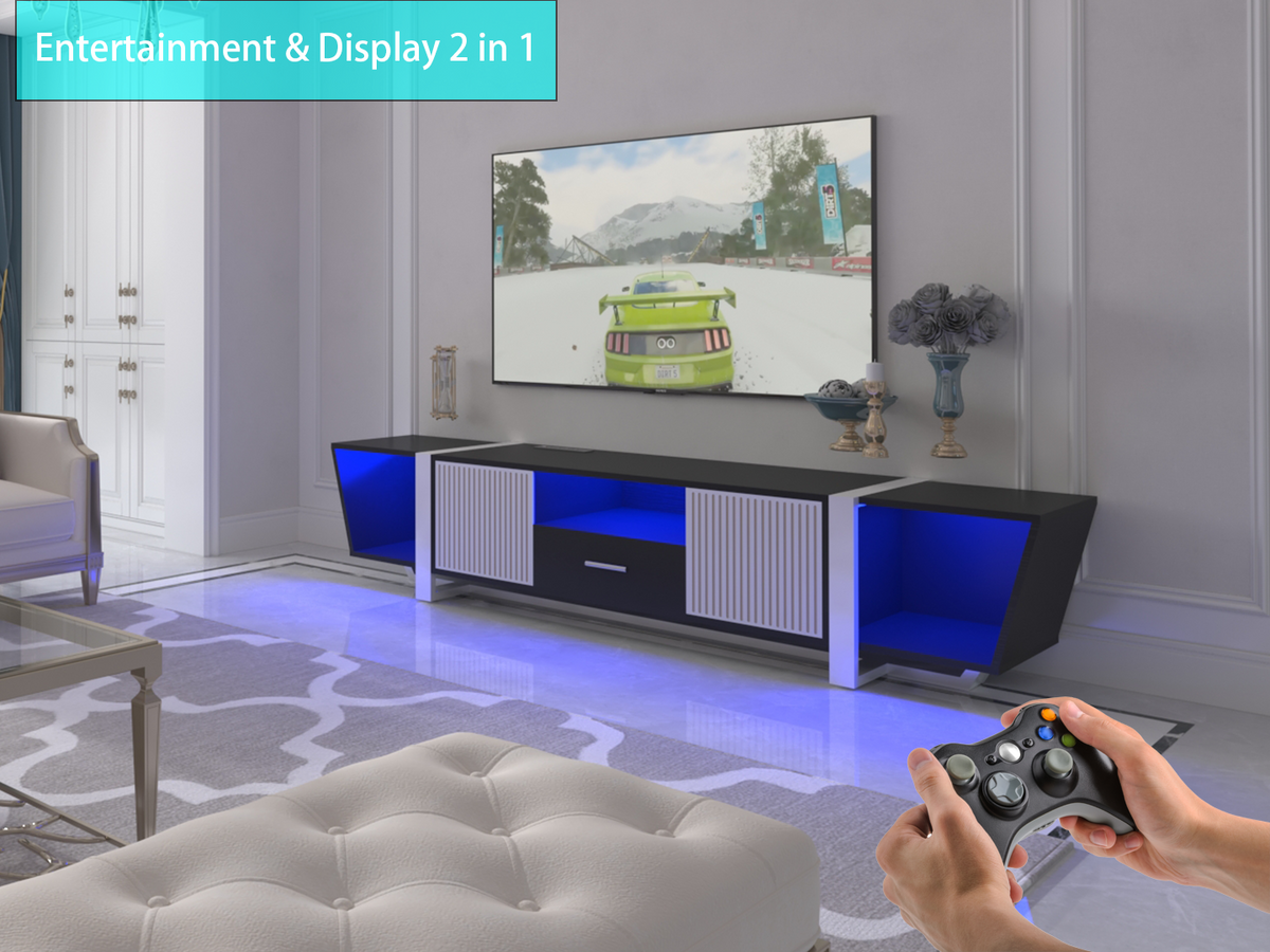 LED TV Console with Storage Cabinet Black