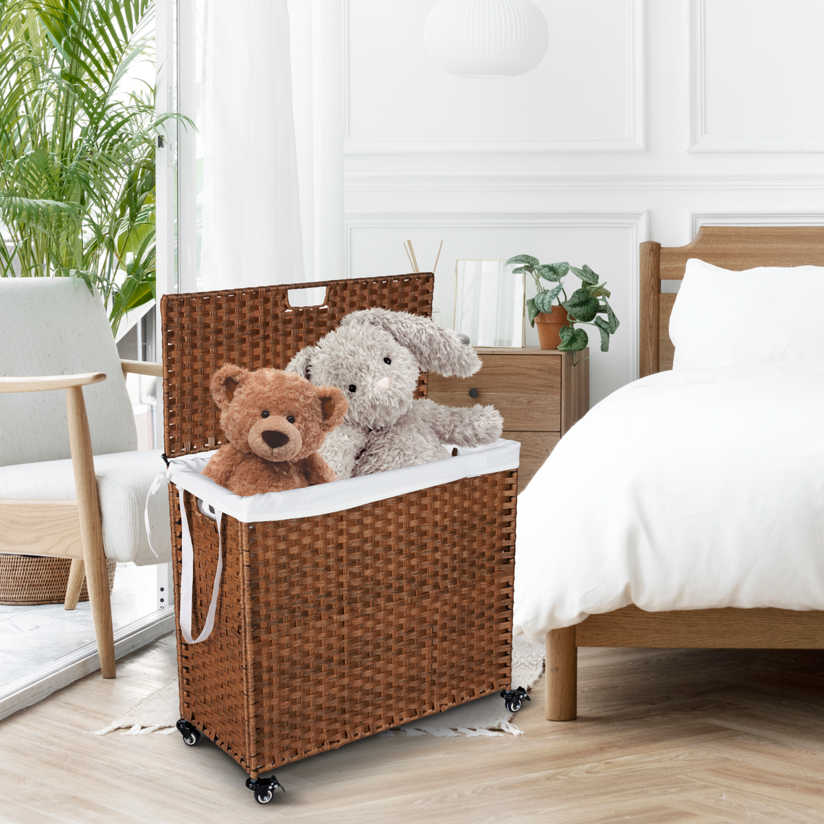 Brown Laundry Hamper with Lid and Wheels
