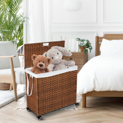 Brown Laundry Hamper with Lid and Wheels