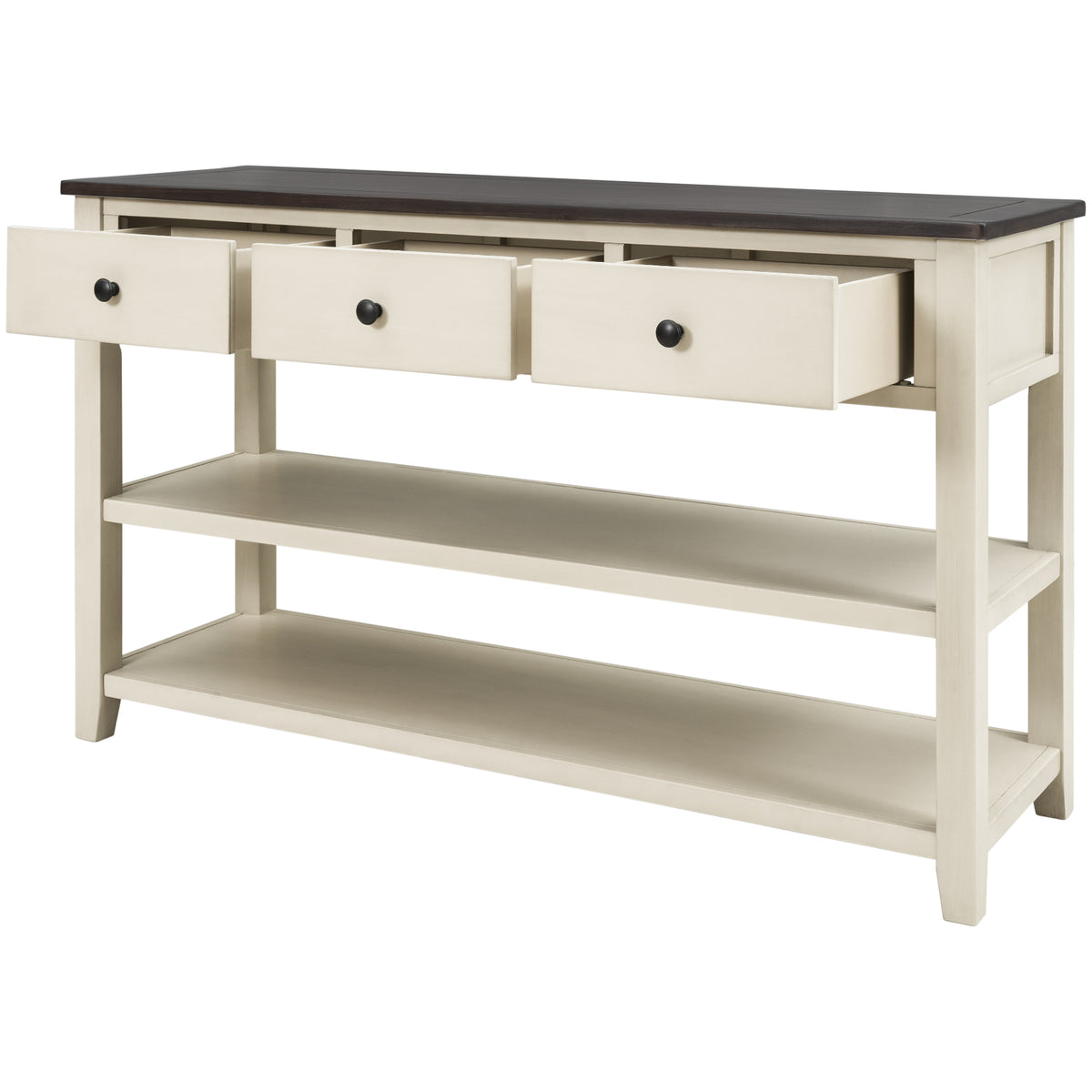 Beige Wood Console Table – Espresso Accents