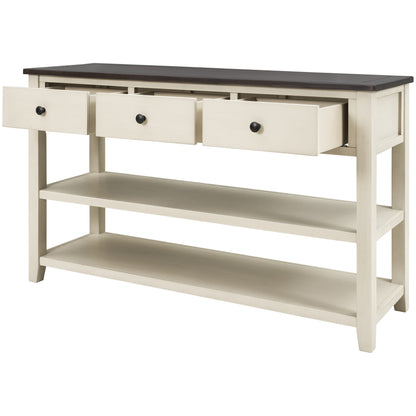 Beige Wood Console Table – Espresso Accents