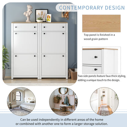 Ultra-Slim White Shoe Cabinet with Flip Drawers