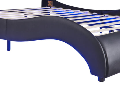 Upholstered Queen Bed with LED Light Black